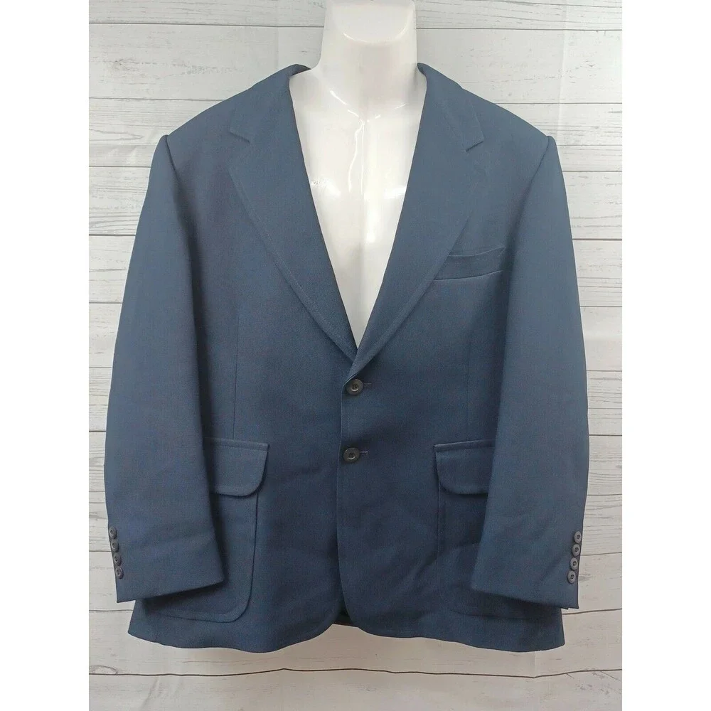 Vtg JC Penney Quad Mens Navyblue Sport Coat Blazer Jacket 2 button 46